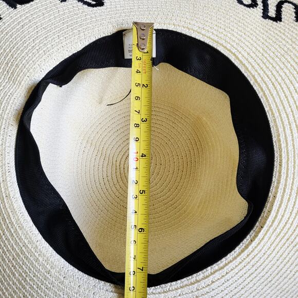 HAPPILY EVER AFTER... Cream & Black Wide Brim 100% Natural Straw Floppy Hat - Picture 5 of 5